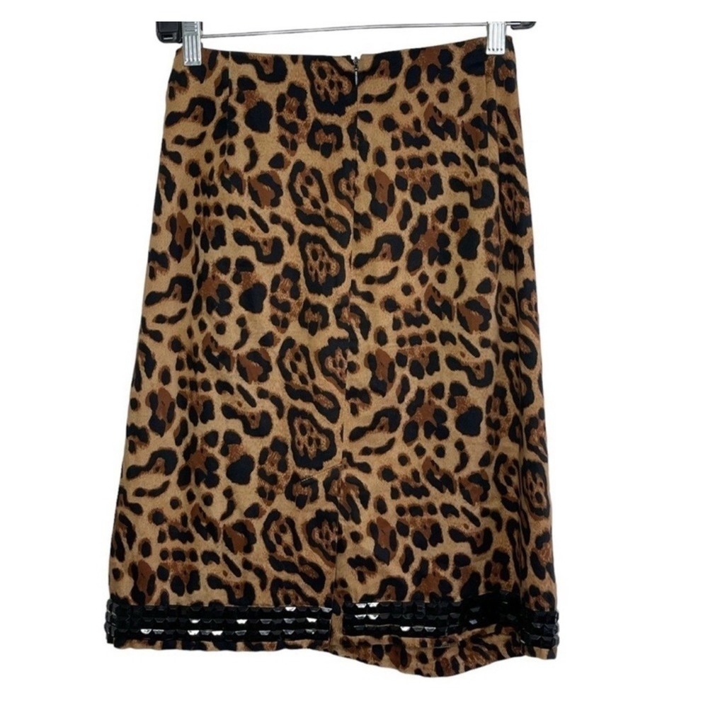 VTG‎ Leopard Print Beaded Hem Pencil Skirt Glam Night Out Date Night Party Sz 18 - Picture 8 of 10